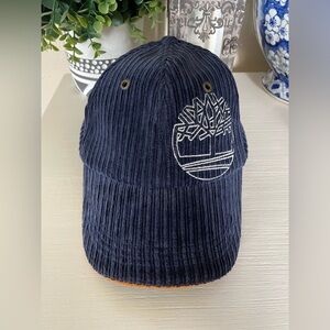Timberland Logo Men Dark Blue Adjustable Strap Cotton Leather Corduroy Cap Hat